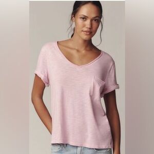 Anthro The Quinn Short-Sleeve V-Neck Tee by Pilcro Lilac Pink M